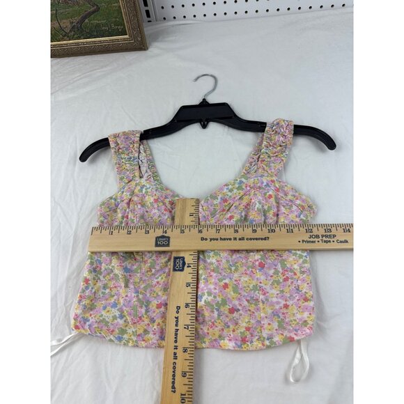 Japna XS Floral Smocked Crop Top Ditsy Sleeveless Pink Cream Boho Cottagecore - Picture 5 of 5